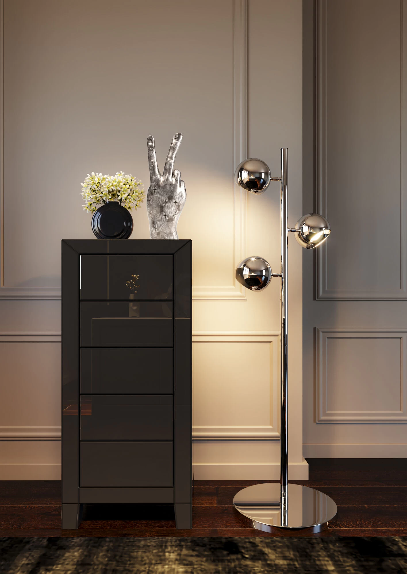 Hochkommode Luxury Push 5 Schübe Grau – Bild 3