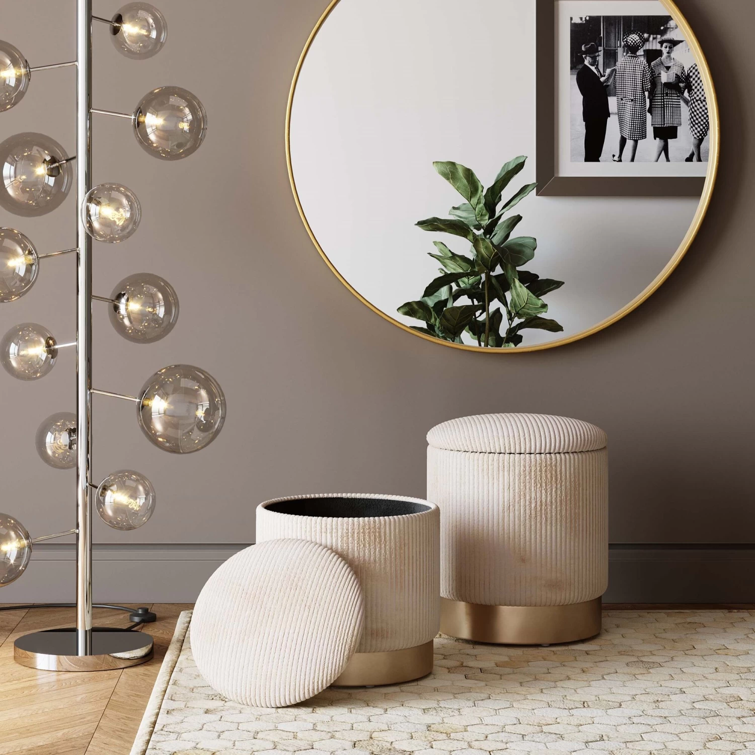 Hocker Cherry Storage Cord Creme (2/Set)