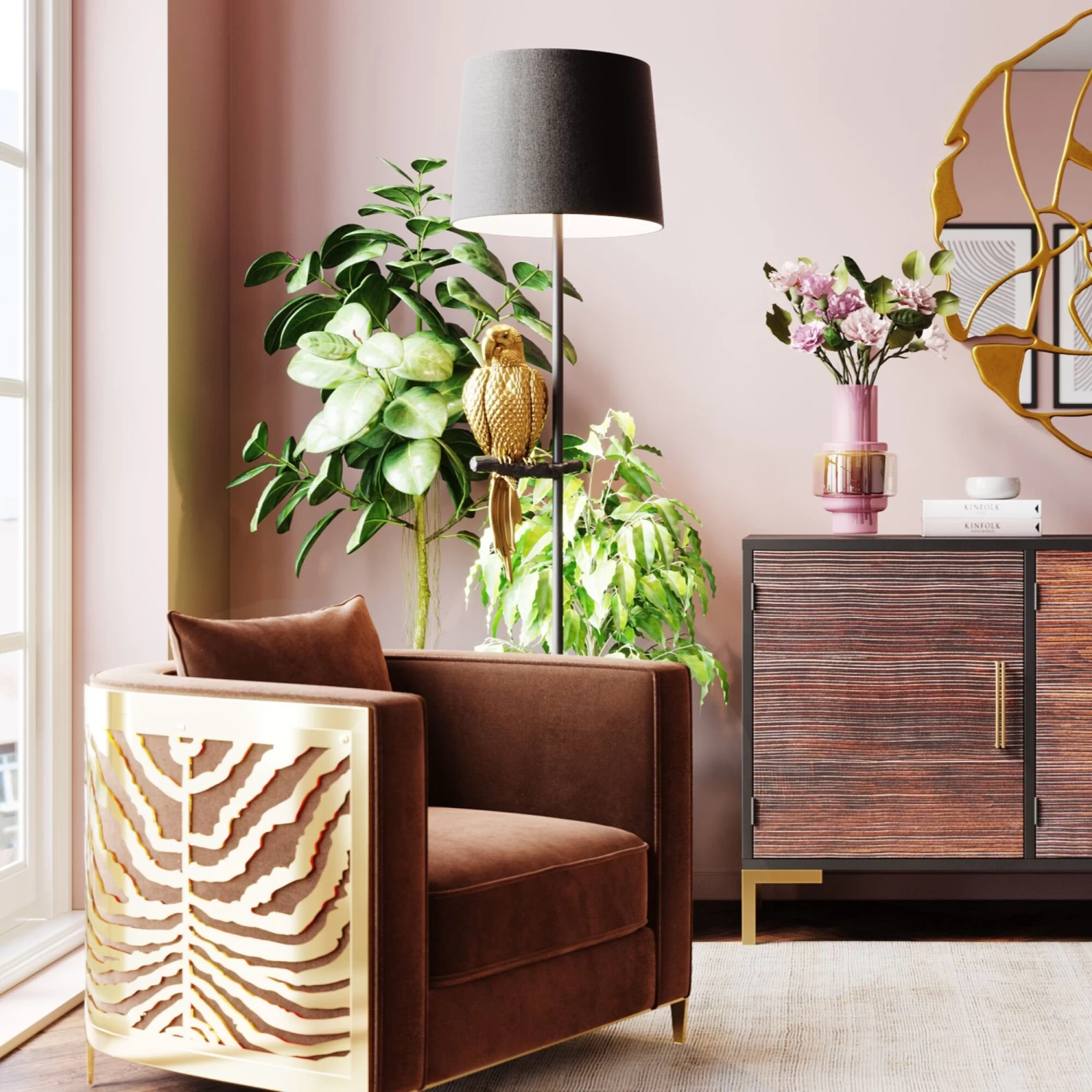 Stehleuchte Animal Parrot Gold 176cm