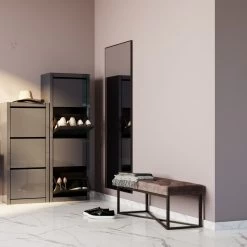 Bank Crossover Grau Schwarz 90x40cm