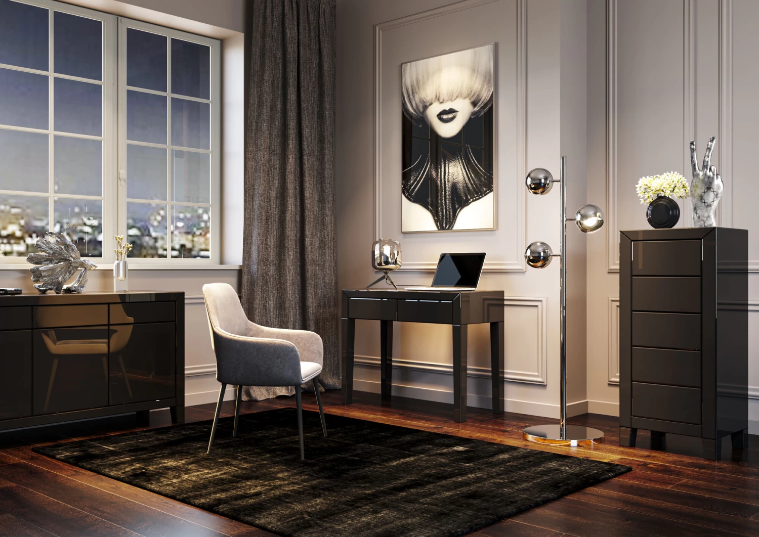 Hochkommode Luxury Push 5 Schübe Grau – Bild 2