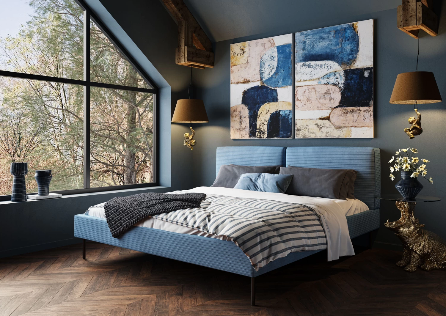 Bett East Side Cord Blau 160x200cm – Bild 5