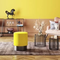 Hocker Jody Gelb Mesh Schwarz Ø35cm