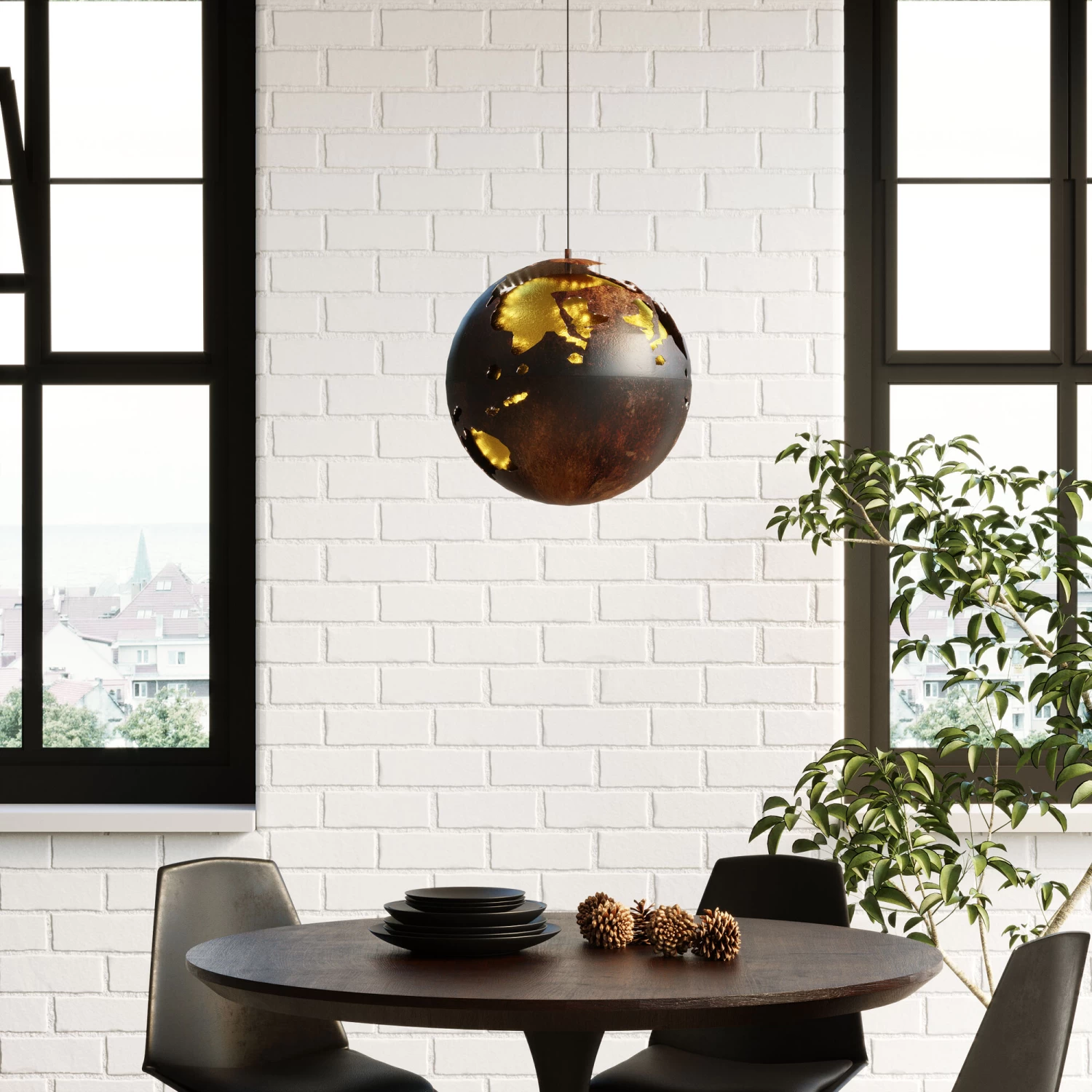 Tisch Invitation Set Walnuss Schwarz Ø120cm