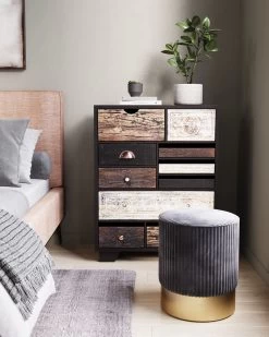 Hocker Cherry Grau Cord Brass Ø35cm