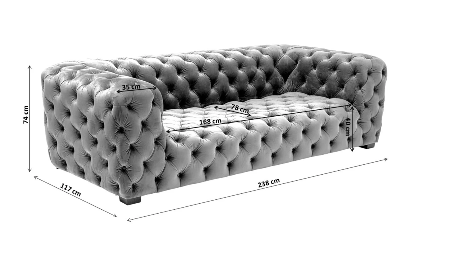 Sofa Metropol 3-Sitzer Grau 238cm – Bild 10
