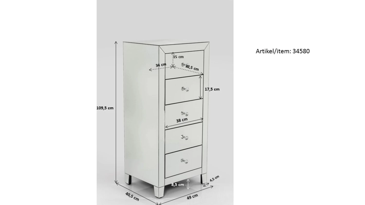 Hochkommode Luxury Push 5 Schübe Grau – Bild 13