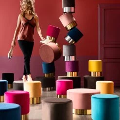 Hocker Cherry Bordeaux Brass Ø35cm